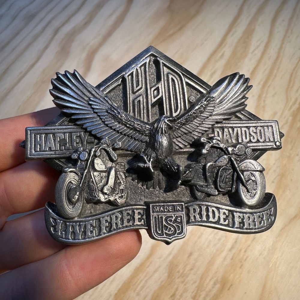 Vintage 1991 Harley-Davidson Eagle Motorcycle Belt Buckle Baron USA H 405 Silver